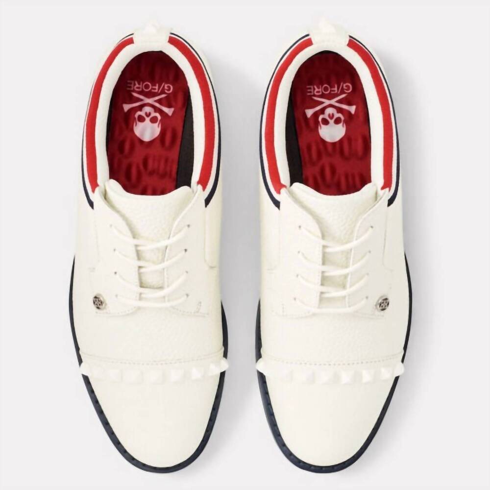 NEW G/FORE women's grosgrain stud cap toe shoe in white red - Picture 3 of 4